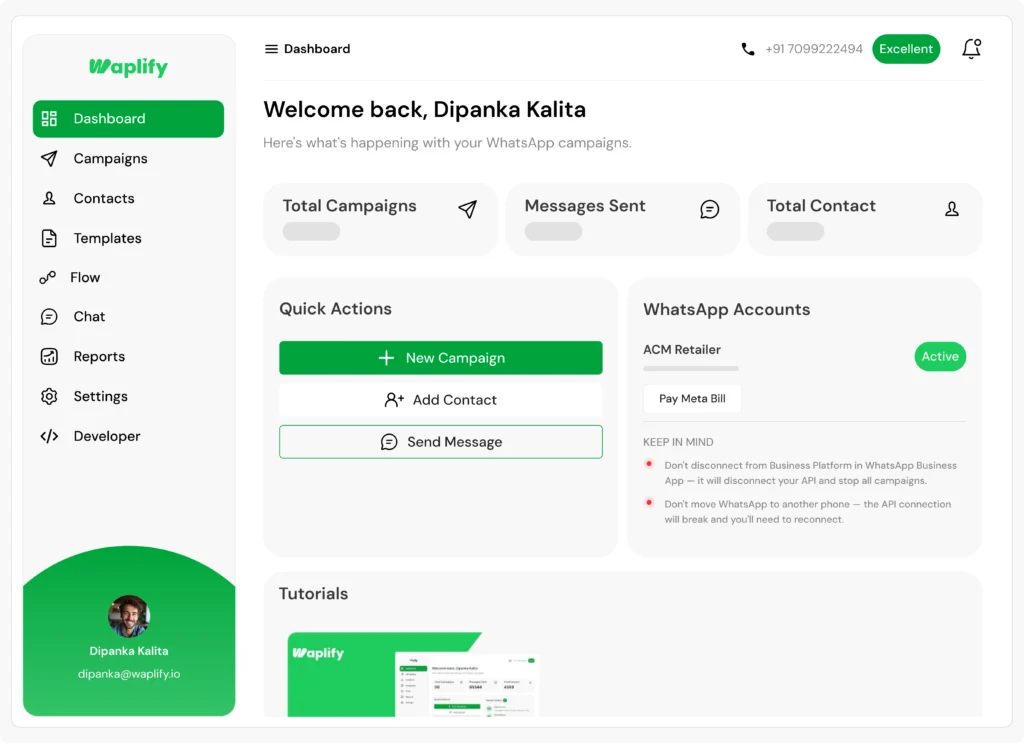 Waplify dashboard preview