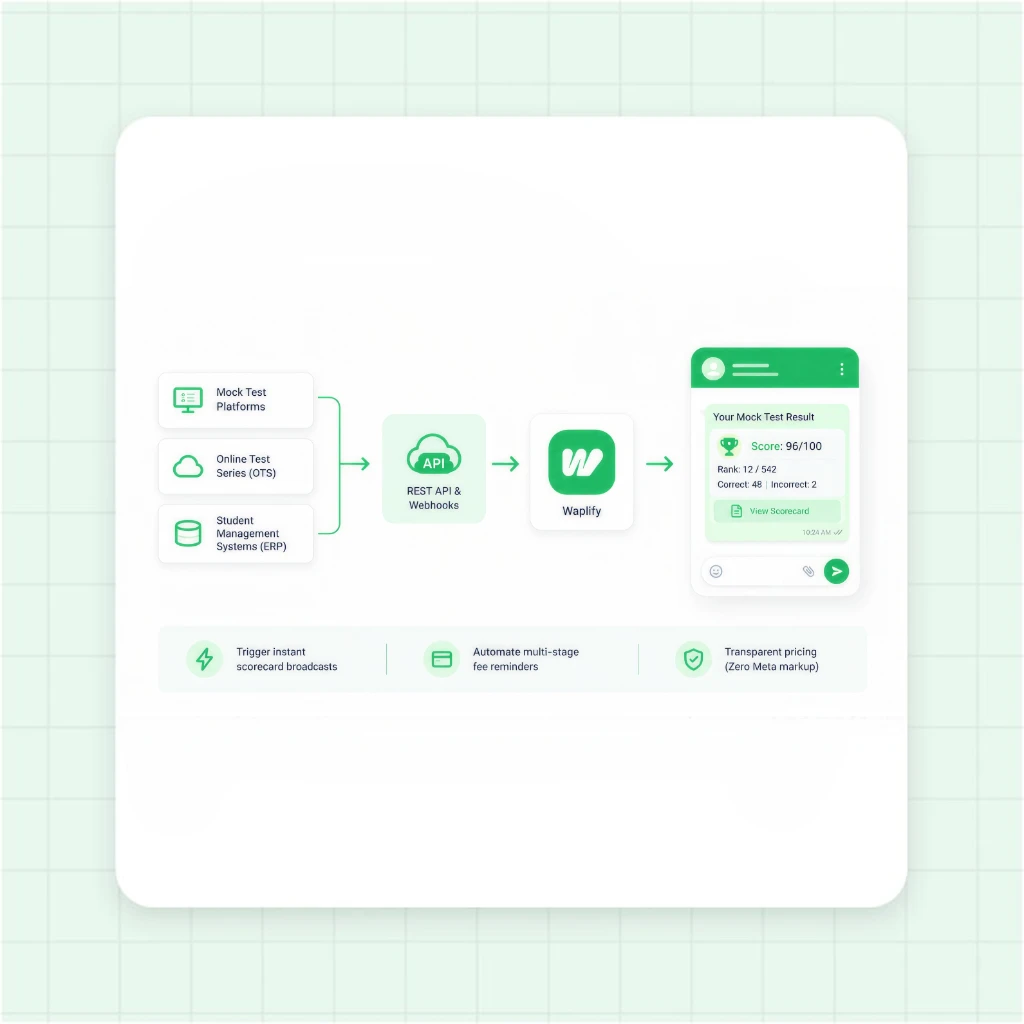 Mock Test Platform Integration and WhatsApp Webhook Messaging